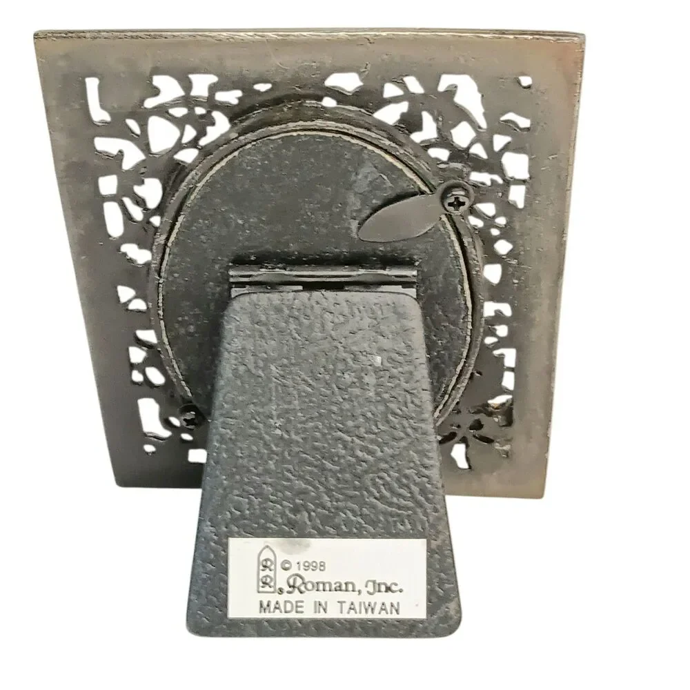 Silver Metal With Gold Dove Picture Frame Floral Vintage 1998 Roman Inc. 3.5x3